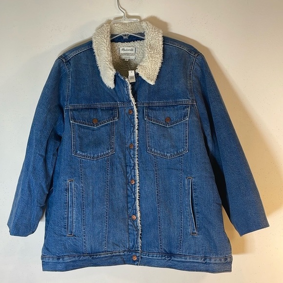 Altered! NWT. Madewell Oversized 3X Denim Jacket in Donaway Wash: Sherpa Edition - Picture 2 of 15